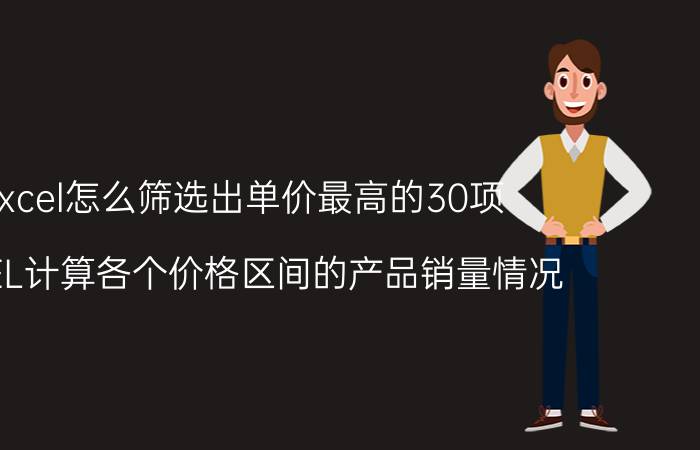 excel怎么筛选出单价最高的30项 EXCEL计算各个价格区间的产品销量情况？